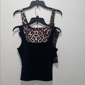 SHEIN Leopard Print Tank Top & Black Tank Top - Black and Tan Set of 2